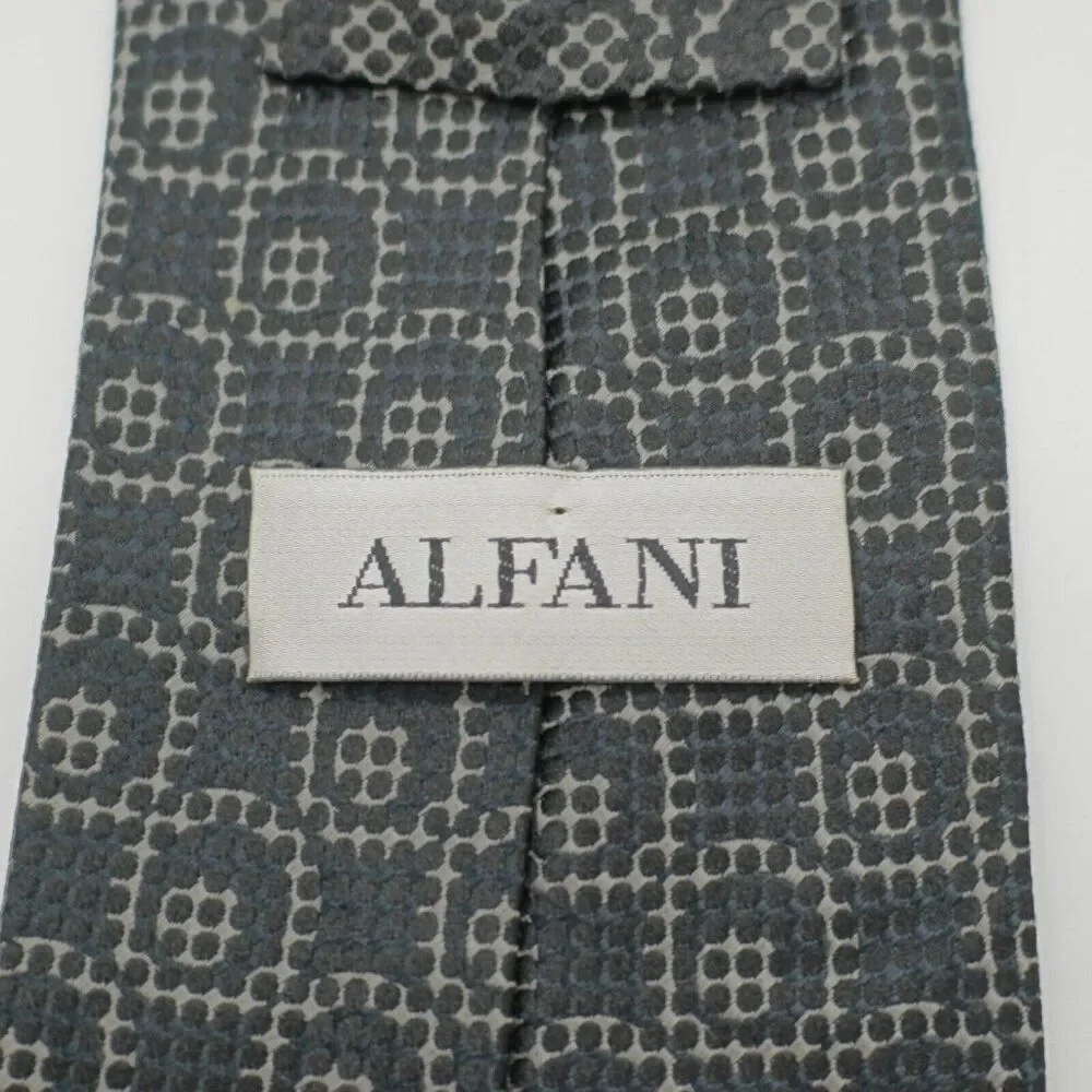 Alfani Black Beige Woven Silk Tie Wide‎ Geometric